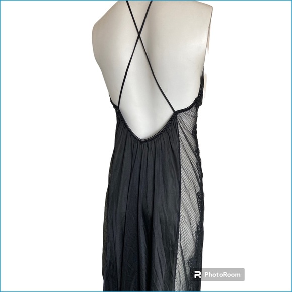 Vintage 70’s Glydons Hollywood Black Nylon Sheer Lace Negligee Nightgown L NWT - Picture 5 of 8